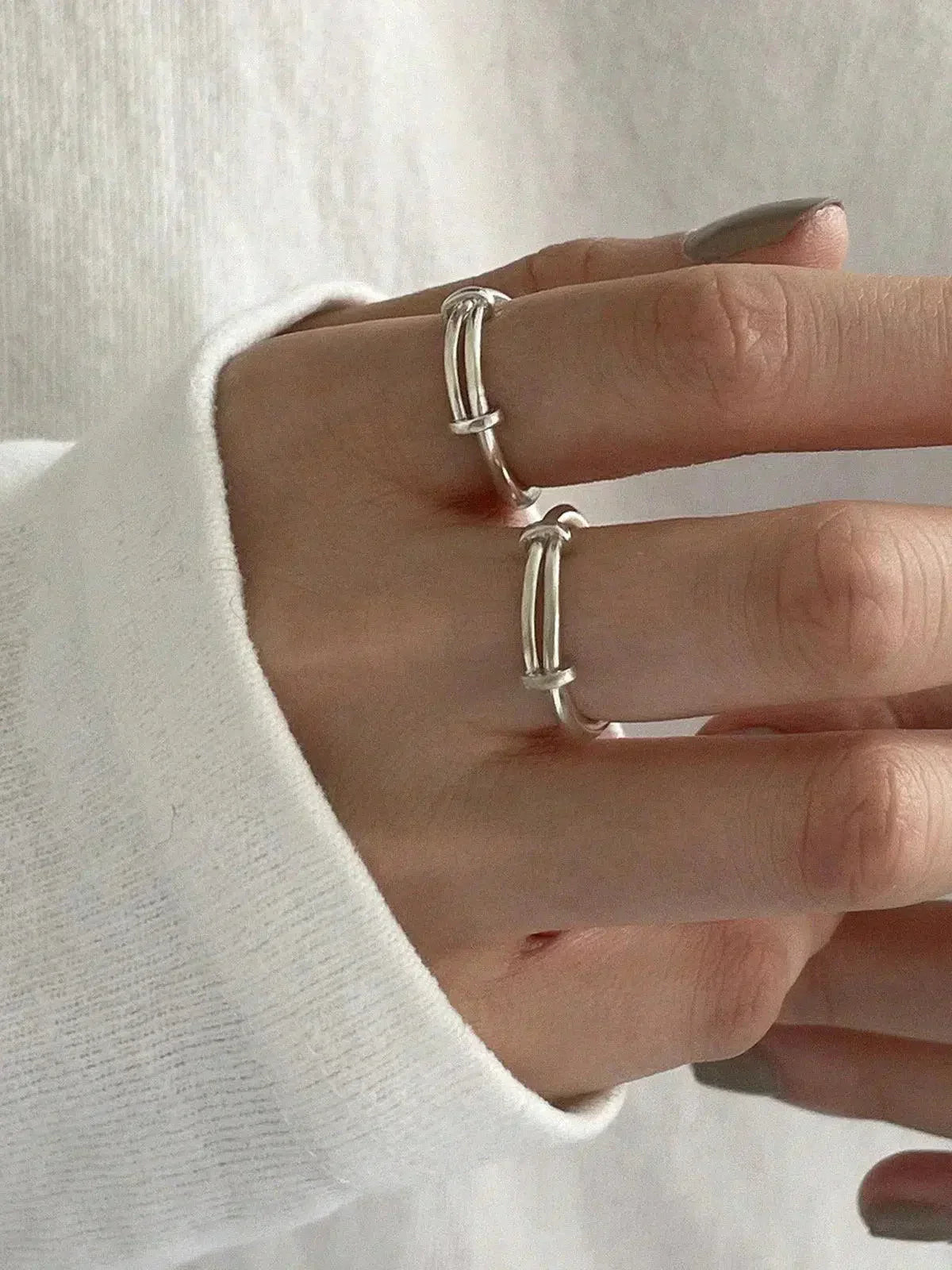 Minimalistische verstelbare zilveren ring - Strak open ontwerp