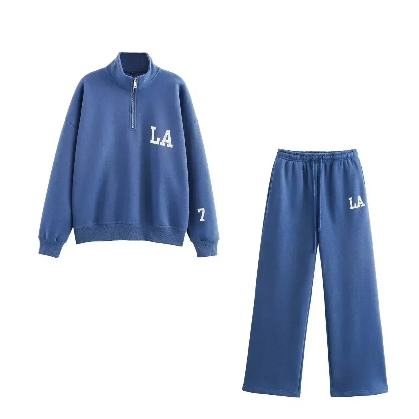 Damaris – Half-zip trui en broek met boorden – LA-loungeset