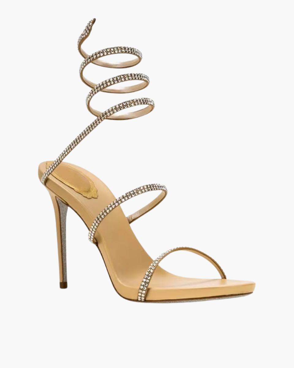 Desideria – Fijne naaldhak – Strass sandalen met dubbele band