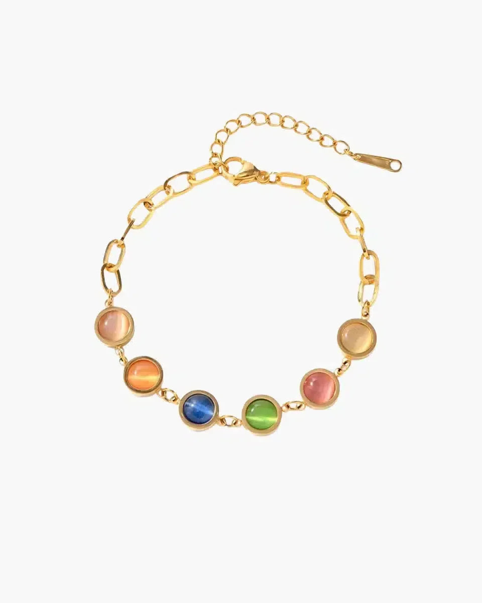 Goudkleurige armband met gekleurde stenen - Verstelbare lengte