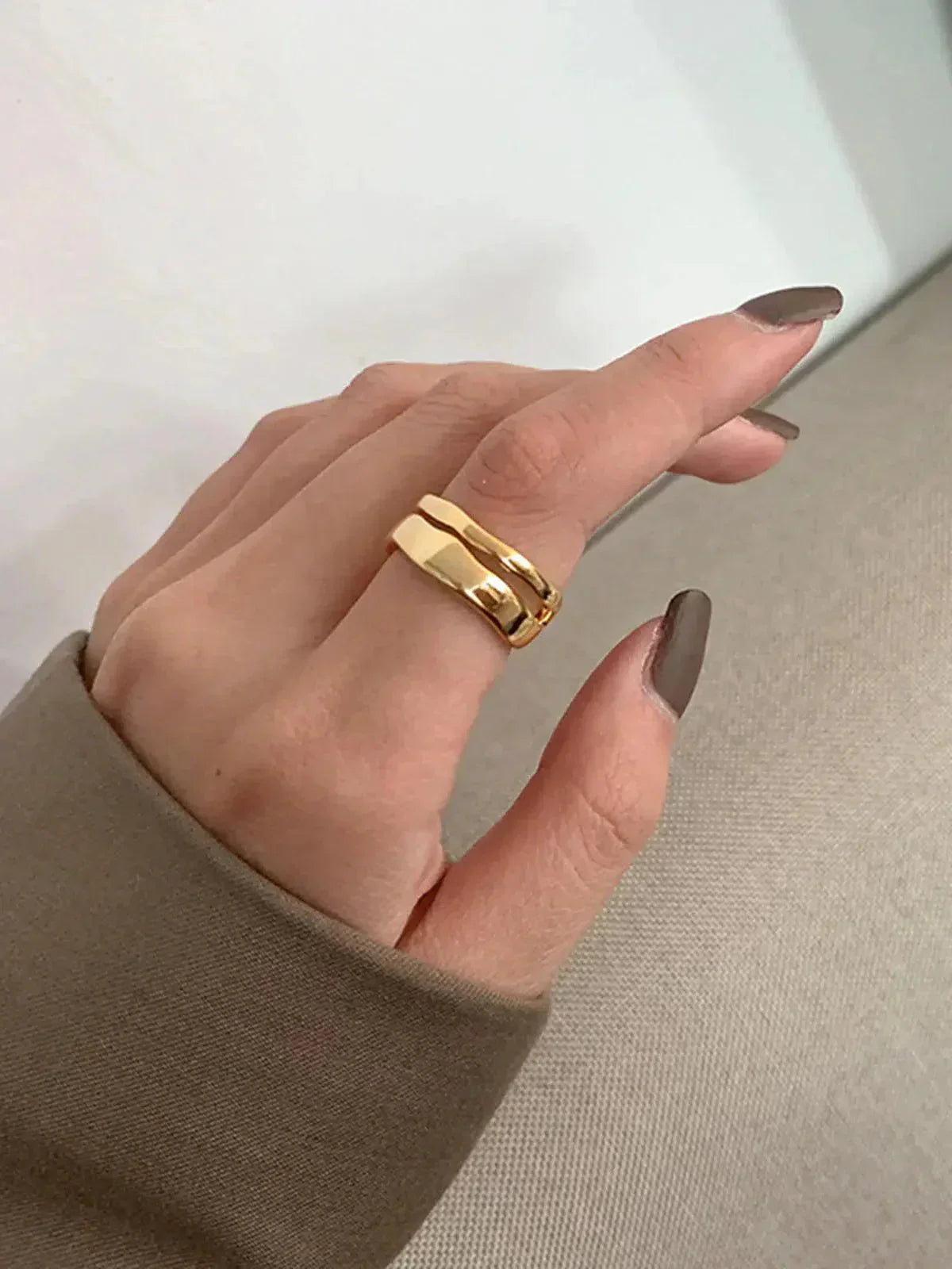 Minimalistische verstelbare ring - Gelaagd open ontwerp