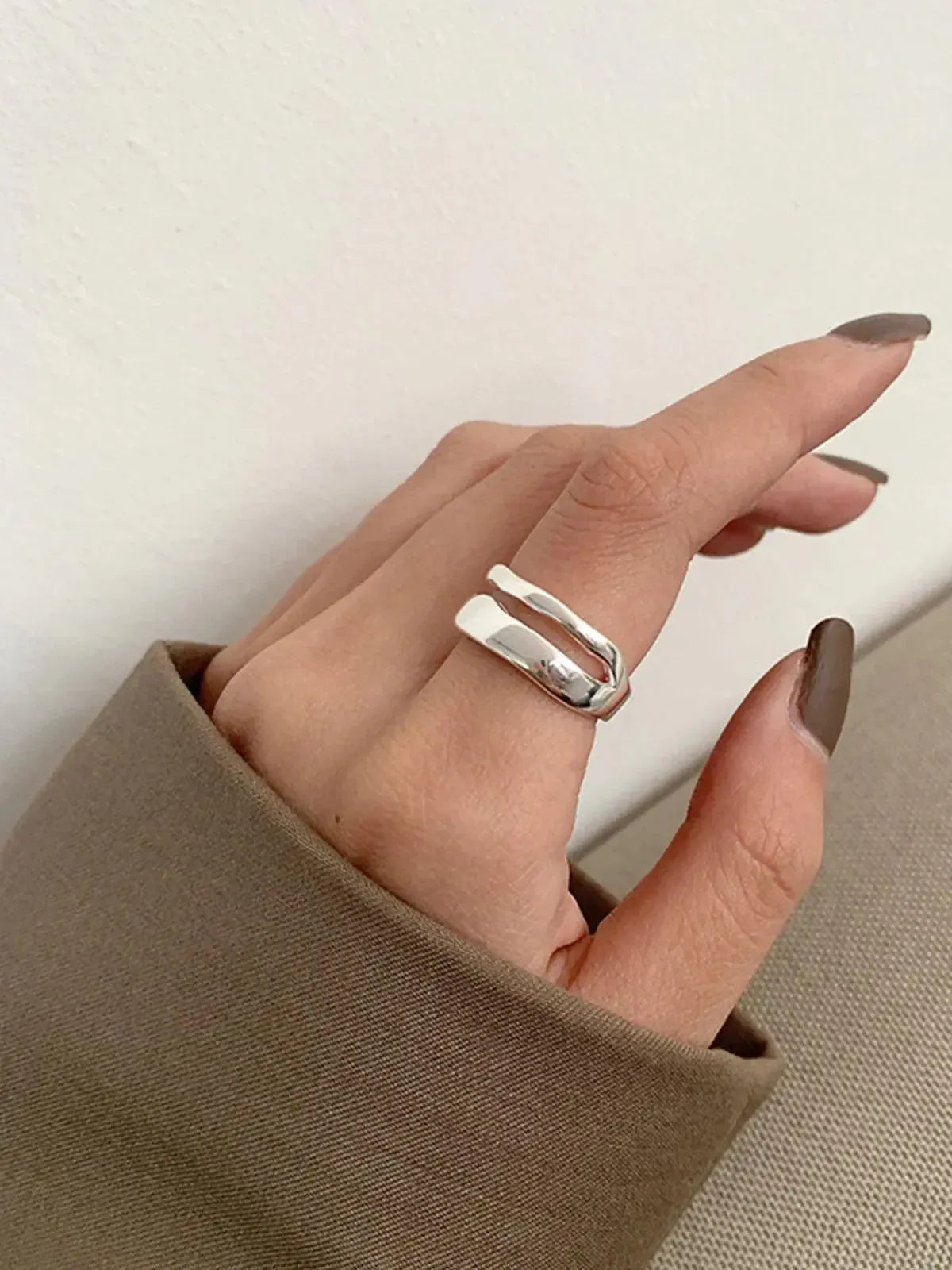 Minimalistische verstelbare ring - Gelaagd open ontwerp