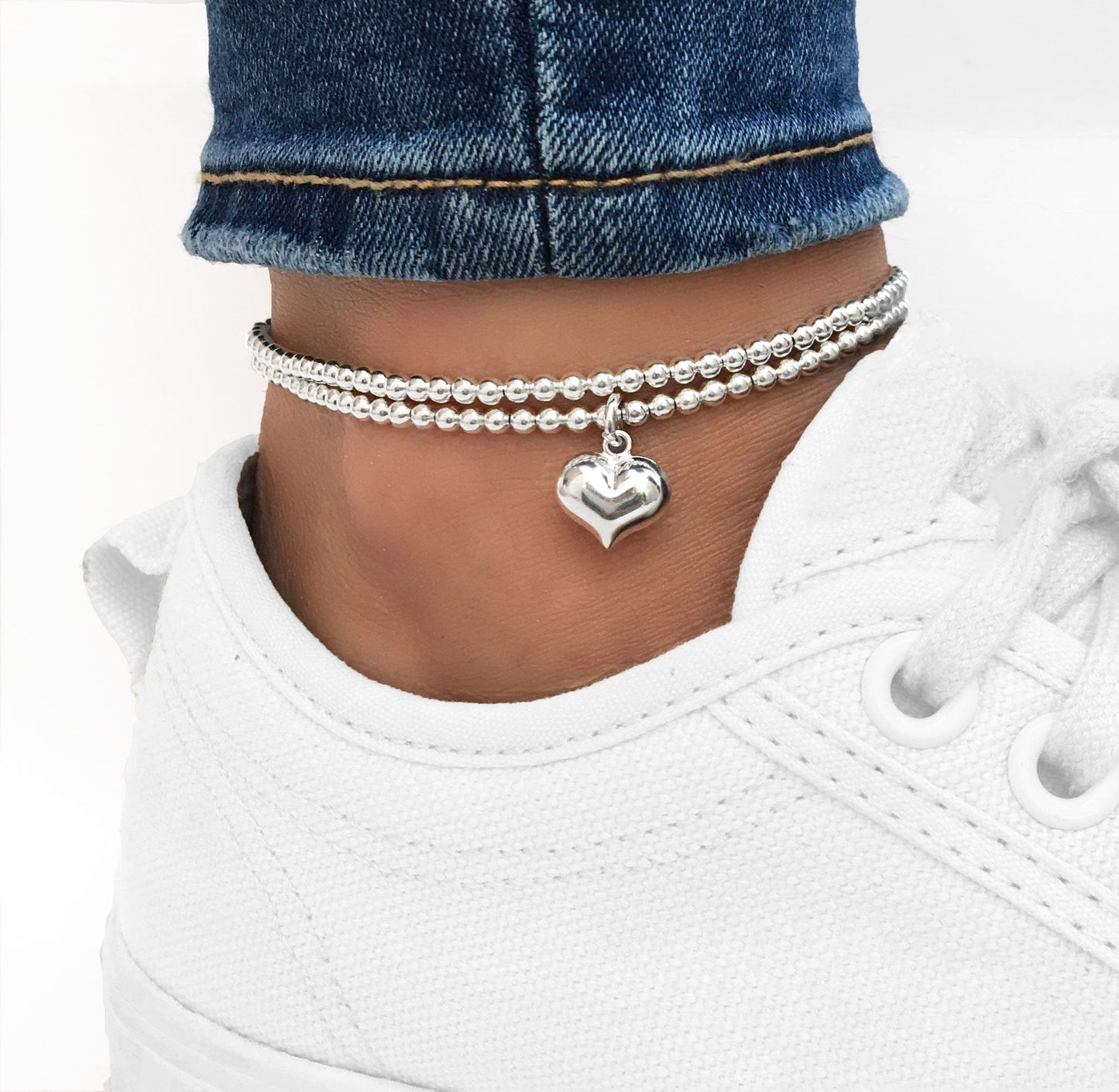Zilveren enkelbandje met hart hanger - Elegant en speels