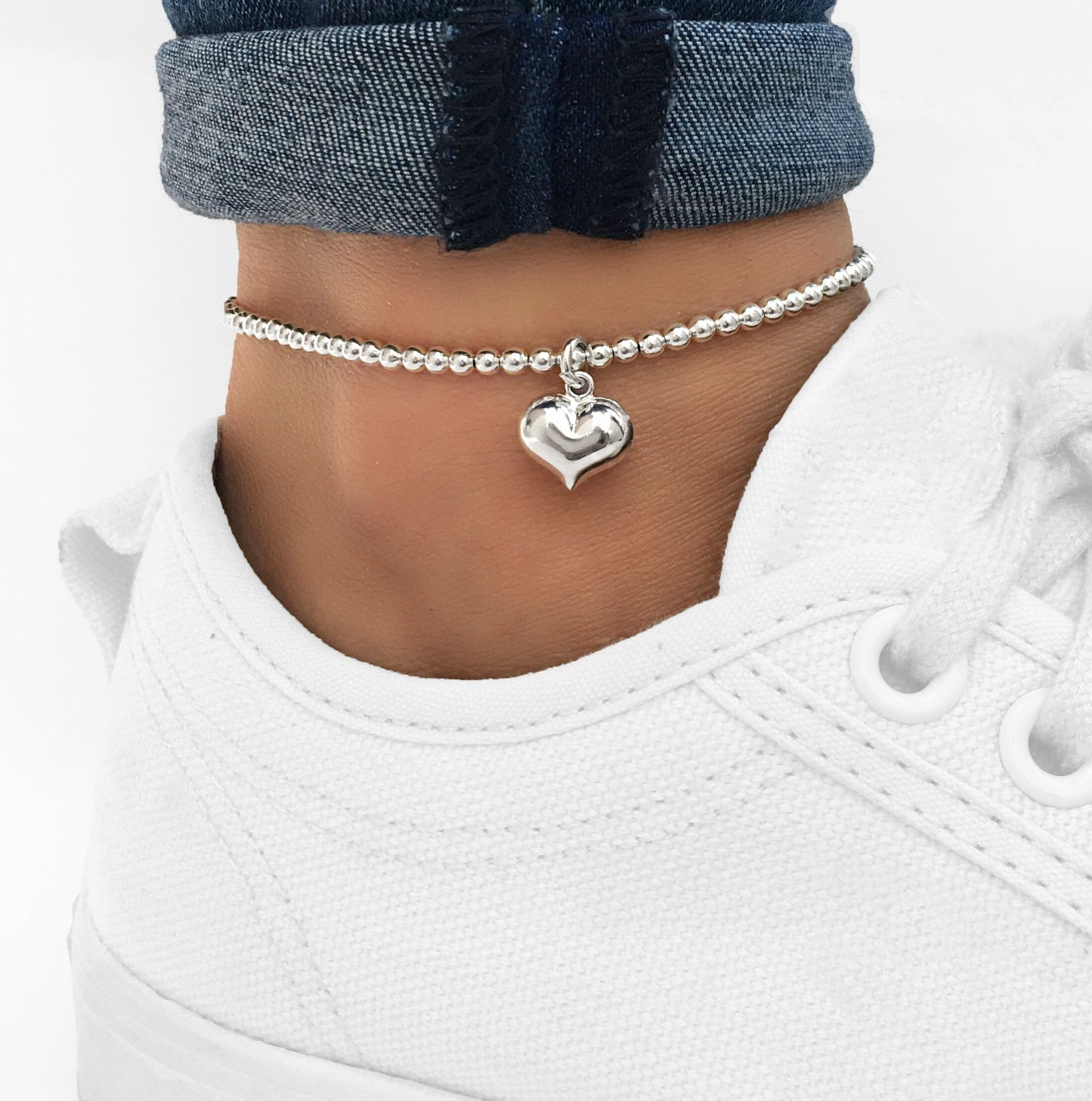Zilveren enkelbandje met hart hanger - Elegant en speels