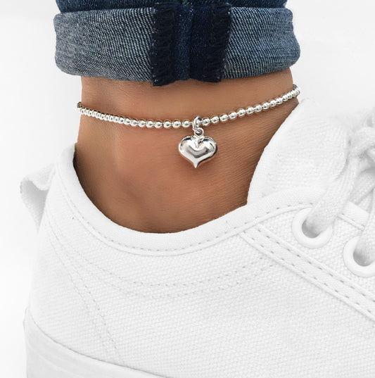 Zilveren enkelbandje met hart hanger - Elegant en speels